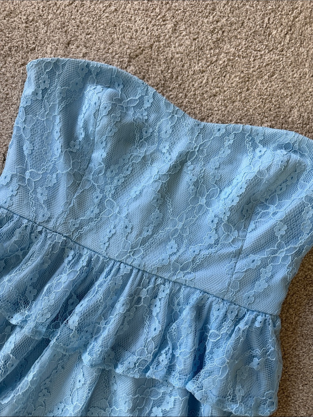 NWT Lulus Strapless Light Blue Lace Tiered Mini Dress XL - Picture 5 of 10